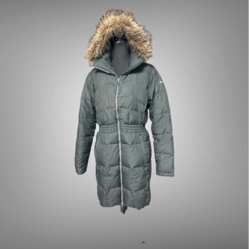 Columbia Black Women’s Down Hooded Winter Coat with Faux Fur Trim Size Large